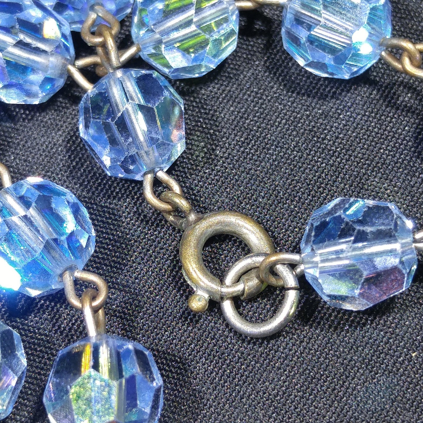 Blue Austrian Crystal Beaded Necklace, Long Rosary Style, 1960s Vintage Jewelry
