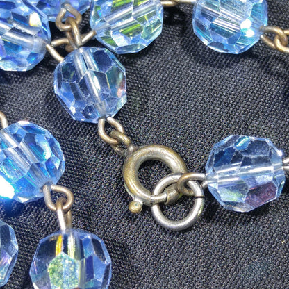 Blue Austrian Crystal Beaded Necklace, Long Rosary Style, 1960s Vintage Jewelry