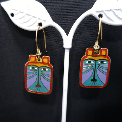 Laurel Burch "Toshio" Drop Earrings, Gold Plated & Enamel Cloisonné, 1980s Vintage Jewelry