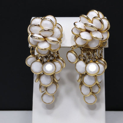 Vintage Sorrelli White Crystal Cluster Clip Earrings 1990s Gold Tone Signed