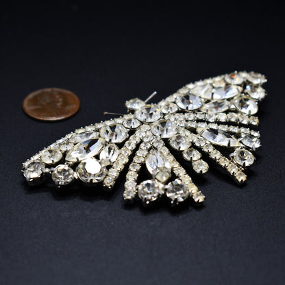 Tammey Jewels Clear Rhinestone Butterfly Brooch, 1960s Vintage Jewelry