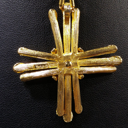 Crown Trifari Cross Pendant Necklace, Gold Plated, 1970s Vintage Jewelry