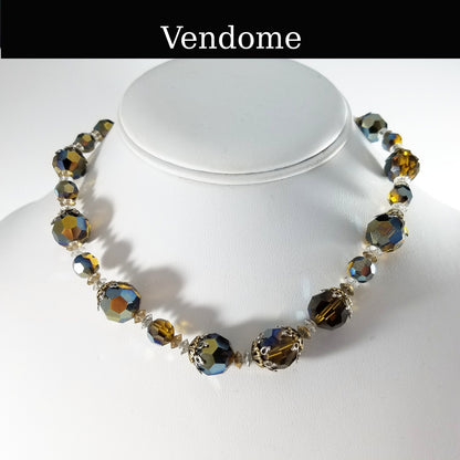 Vendome Necklace Aurora Borealis Mink Brown Swarovski Crystal Single Strand