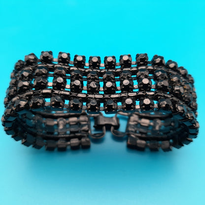 Vintage Weiss Black Rhinestone Bracelet, Japanned Finish, 1960s Jewelry