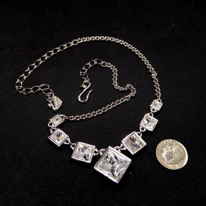 Vintage Swarovski Choker Necklace – Clear Crystal Squares, Rhodium Plated, 1990s