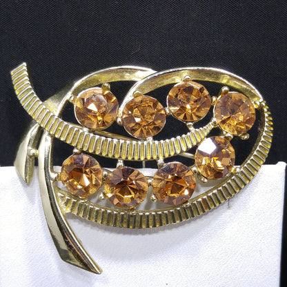 Kramer Topaz Crystal Rhinestone Brooch, Mid-Century Modern, 1950s Vintage Jewelry