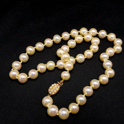 Ciner Hand Knotted Japanese Faux Pearl Necklace, Seed Pearl Clasp, 1960s Vintage Jewelry