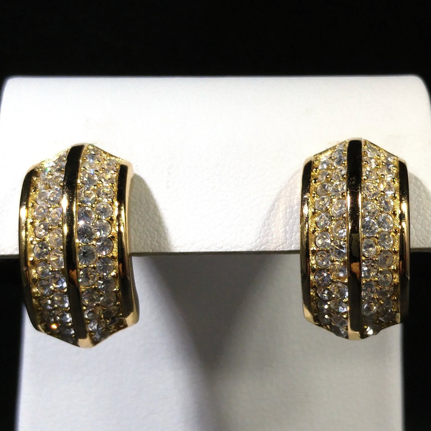 Vintage Christian Dior Rhinestone Hoop Earrings – Gold Plated Pave 1990s Designer Jewelry