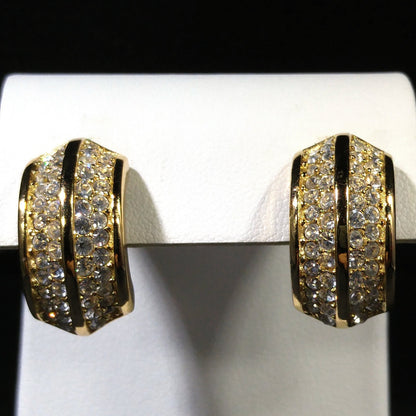Vintage Christian Dior Rhinestone Hoop Earrings – Gold Plated Pave 1990s Designer Jewelry
