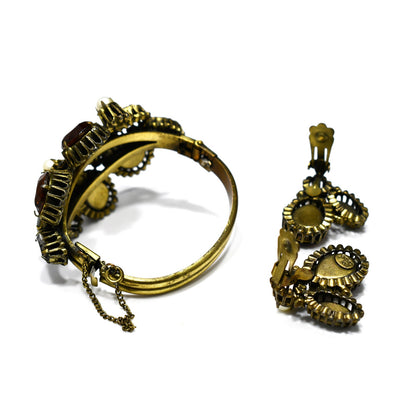 Hobe' Rhinestone Cuff Bracelet & Clip Earrings, Topaz Clear Rhinestone, Faux Pearls, 1950s