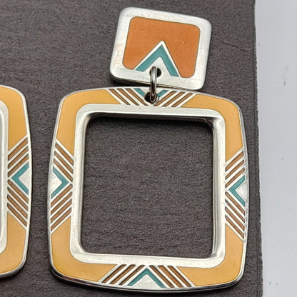 Vintage 1988 Laurel Burch Geometric Yellow Orange Enamel Post Earrings on Original Card