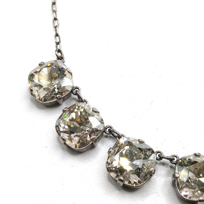 Catherine Popesco Art Deco Style Necklace, Clear Crystal Rhinestones, Silver Plated French Jewelry, 1980s Vintage Necklace