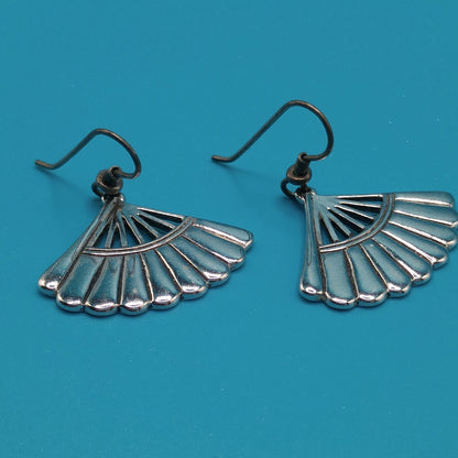 Laurel Burch Fan Earrings, Rhodium Plated, Silver Plated Ear Wire, 1980s Vintage Jewelry