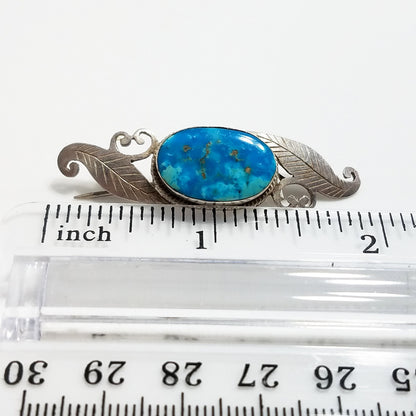 Sterling Silver Turquoise Gemstone Brooch, Bevel Set Stone, Artisan 1960s