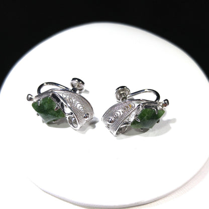 Sorrento Sterling Green Gemstone Necklace Screw Back Earrings Set,