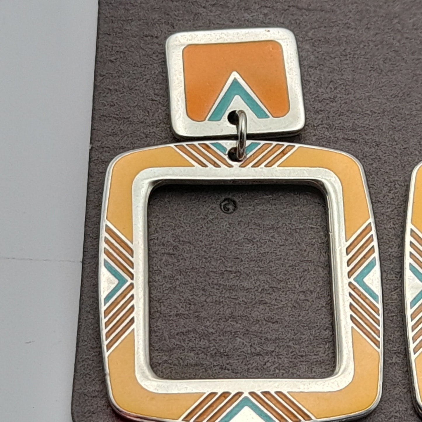 Vintage 1988 Laurel Burch Geometric Yellow Orange Enamel Post Earrings on Original Card