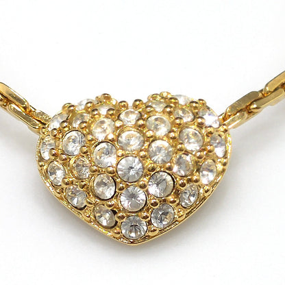 Swarovski Swan Logo Heart Necklace, Pavé Rhinestones, Gold Plated, 1990s Vintage