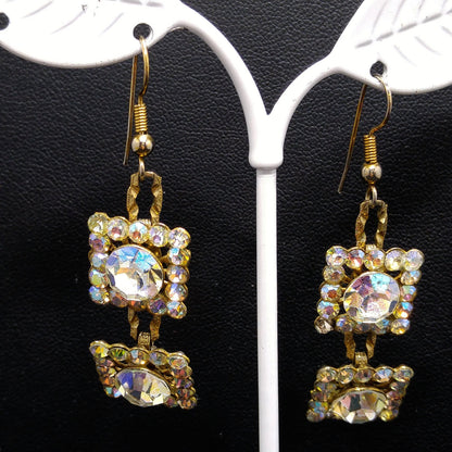 Vintage 1960s Aurora Borealis Rhinestone Necklace & Earrings Set – Square Links