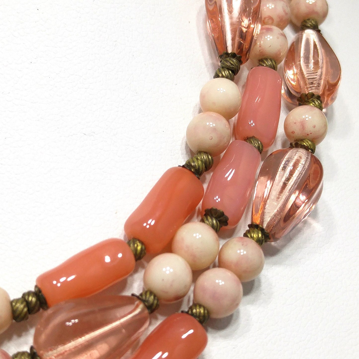Miriam Haskell Pink Art Glass Bead Necklace 44” Long Vintage 1940s Signed