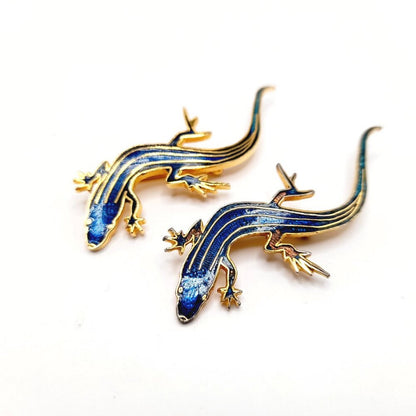 Vintage Blue Enamel Lizards Brooches - Pair - Signed Wm Spear 1986 - 2 3/8 Inch
