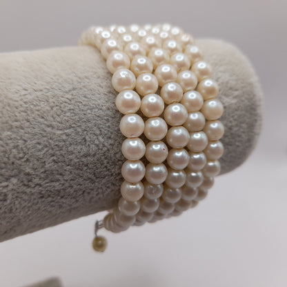 Vintage Faux Pearl Beaded Memory Wire Bracelet – 33 Inch Multi Row Wrap Bracelet