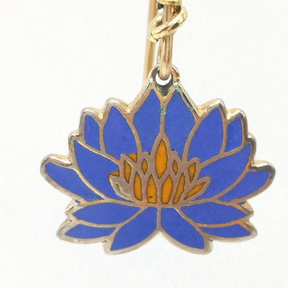 Vintage Laurel Burch Blue Orange Lily Earrings, Enamel Cloisonne, Gold Plated
