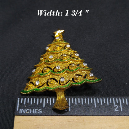 Eisenberg Ice Christmas Tree Brooch, Rhinestones & Enamel, Vintage Jewelry