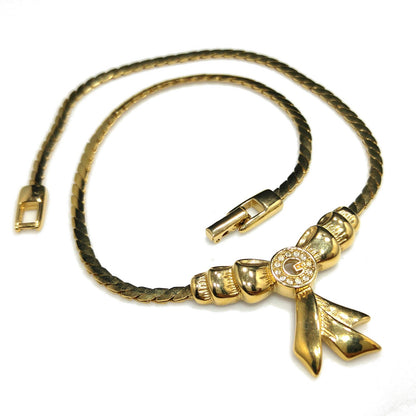 Givenchy Bow Pendant Necklace, Gold Plated, 1980s Vintage Jewelry