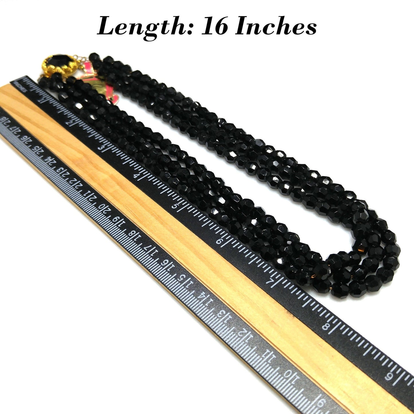 Vintage Jonne’ Original Black Crystal 3-Strand Necklace House of Schrager NOS