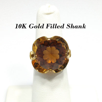 Clark & Coombs Topaz Glass Ring, 10K Gold Filled, 1940s Vintage Jewelry