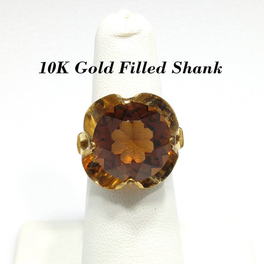 Clark & Coombs Topaz Glass Ring, 10K Gold Filled, 1940s Vintage Jewelry