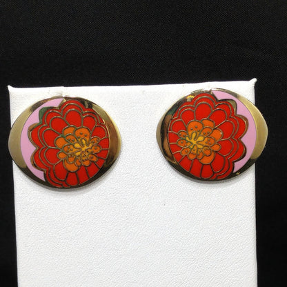 Laurel Burch "IMAI" Floral Post Earrings, Gold Plated, 1980s Vintage Jewelry