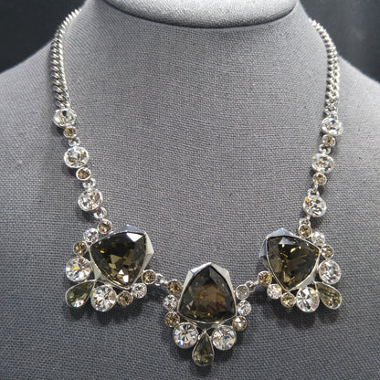 Givenchy Smoky Rhinestone Choker Necklace – 1990s Vintage Jewelry, Rhodium Plated Adjustable Length 16–19 Inches