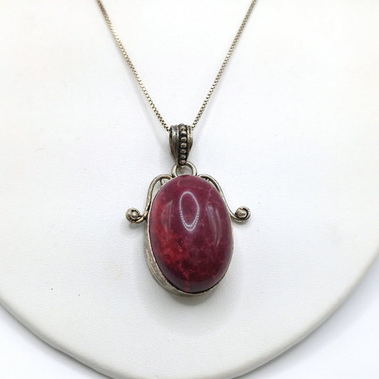 Gemstone Spinel Pendant Necklace, Italy 925 Chain, 24 Inches, Vintage Jewelry