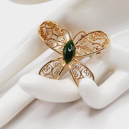 Vintage Gold Filled Butterfly Brooch Green Gemstone Center 1-20 14K GF