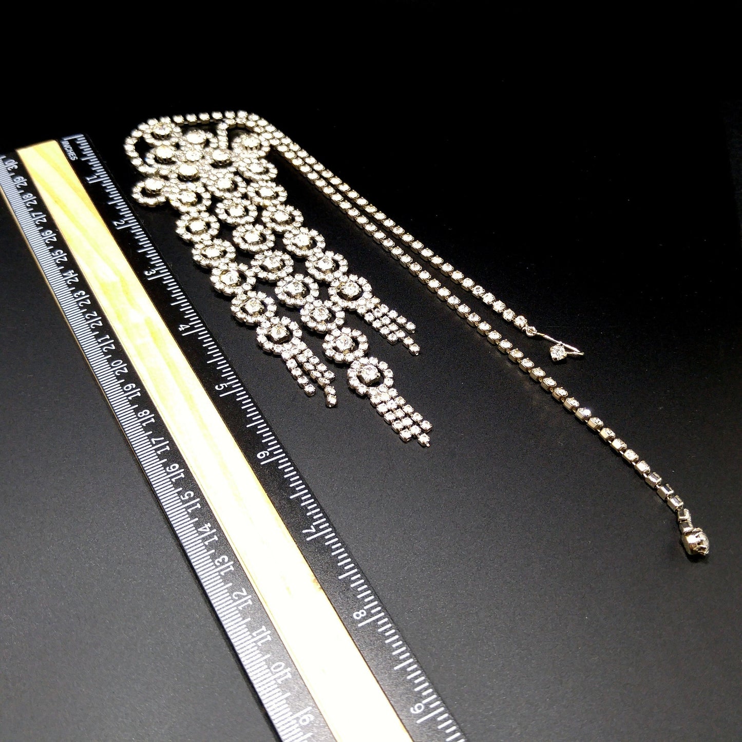 Mid-century Bridal Rhinestone Necklace, Clear Rhinestones, Rhodium Plated, 1950s Vintage Jewelry