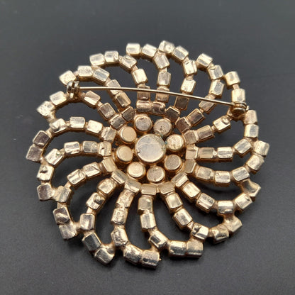 Mid-Century Aurora Borealis Rhinestone Brooch, Gold Plated, 1960s Vintage Jewelry