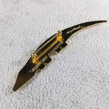 Laurel Burch "Aleucian Alligator" Brooch, Gold Plated Cloisonné Red Purple Enamel, 1980s Vintage Jewelry