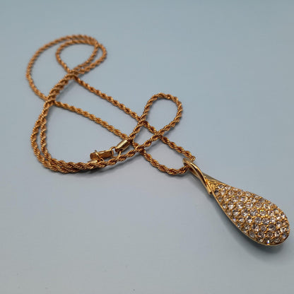Swarovski Clear Rhinestone Long Pendant Necklace, 30 Inches, Swan Logo