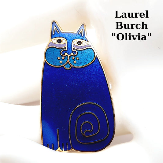 Vintage Laurel Burch Olivia Blue Cat Brooch