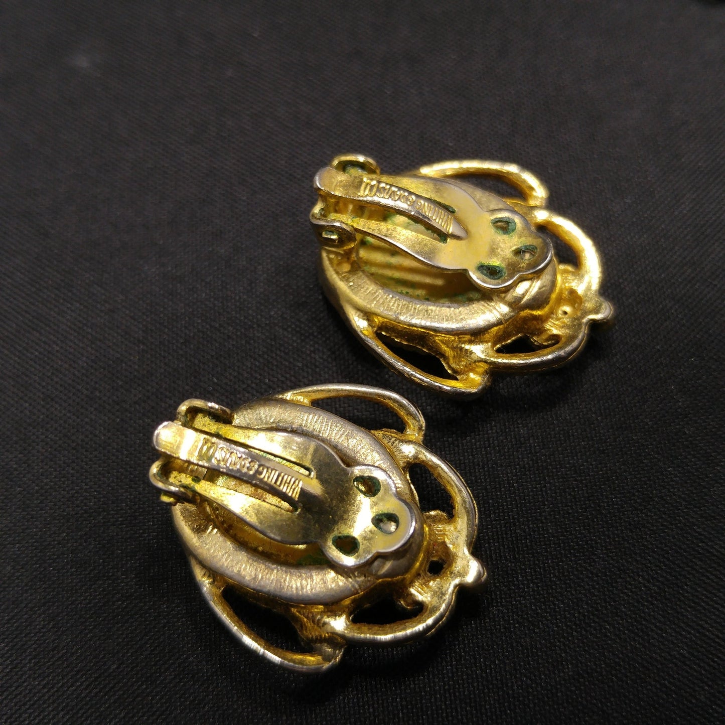 Whiting & Davis Topaz Cameo Necklace Earring Set, Book Piece, 1970s Vintage Jewelry