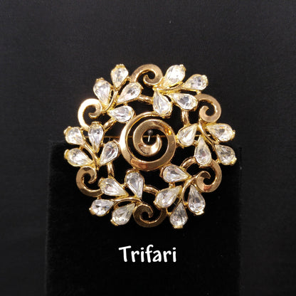Crown Trifari Floral Brooch, Gold Plated, Clear Rhinestones, 1960s Vintage