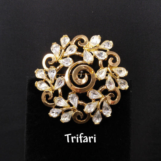 Crown Trifari Floral Brooch, Gold Plated, Clear Rhinestones, 1960s Vintage