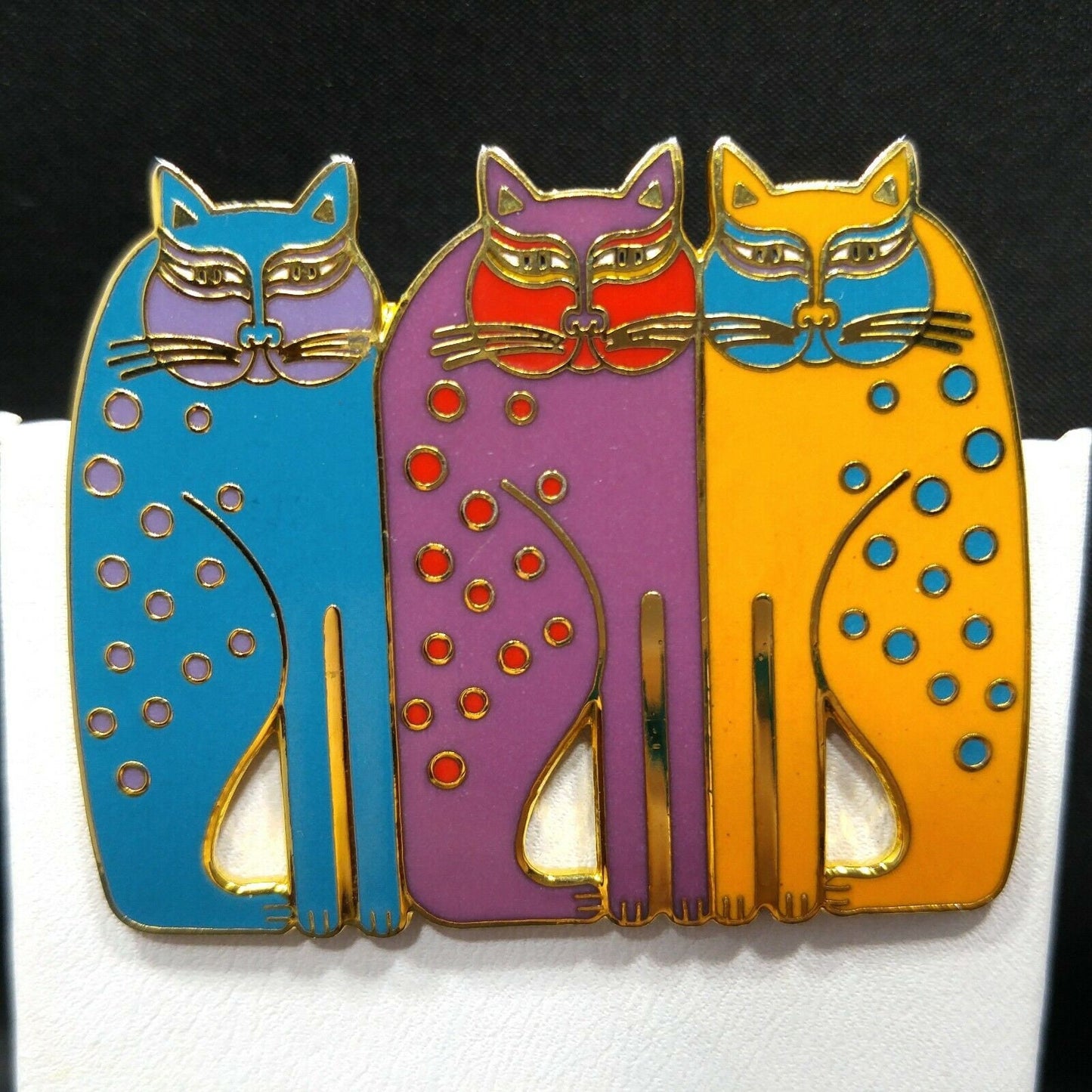 Laurel Burch "Siamese Cats" Brooch Pin, Gold Plated Cloisonne, Enamel, Cat Lover