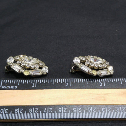 Vintage Weiss Clear Rhinestone Clip Earrings, Wedding Earrings, 1940s