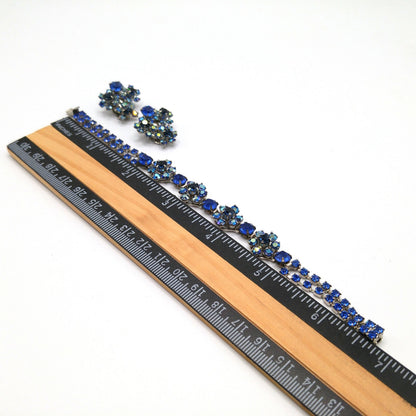 Kramer AB Blue Bracelet Clip Earrings Set, Aurora Borealis, 1960s Vintage Jewelry