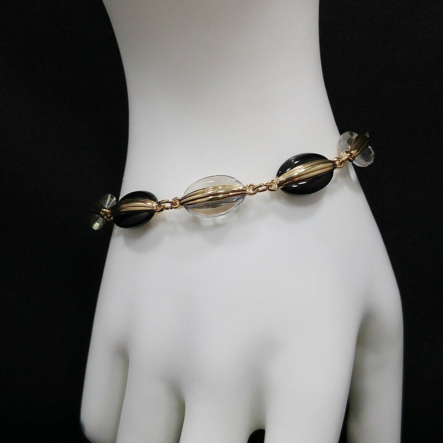 Swarovski Black & Clear Crystal Bracelet, Gold Plated, 1990s Vintage Jewelry