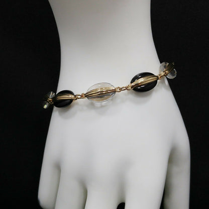 Swarovski Black & Clear Crystal Bracelet, Gold Plated, 1990s Vintage Jewelry