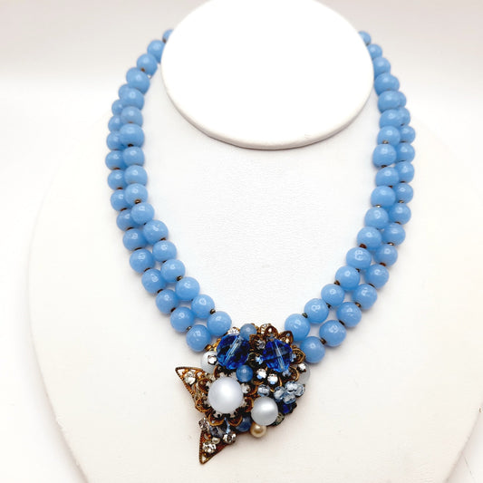 Vintage 1940s Unsigned Hattie Carnegie Style Blue Glass Necklace