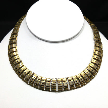 Vintage Brass Chain Choker Necklace, Traces of Vermeil, 1930s Vintage Jewelry